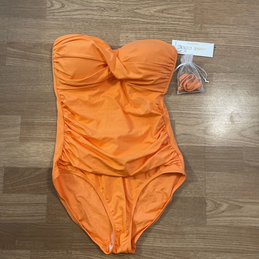 Anne Cole Twist Front Ruched One Piece Swimsuit Size 8 Peach NWT $88 - Picture 4 of 5
